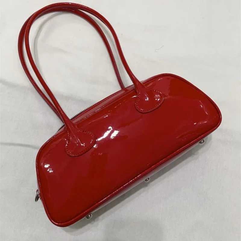 JIAERDI Red Underarm Bag Purse Women High Street Hot Girls Patent Leather Casual Handbag Female Vintage Bowling Bag Aesthetic Z250303