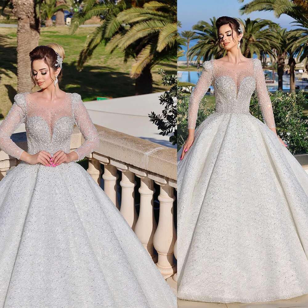 dress wedding long sleeves dear applicator pearls button back custom chapel dresses novia