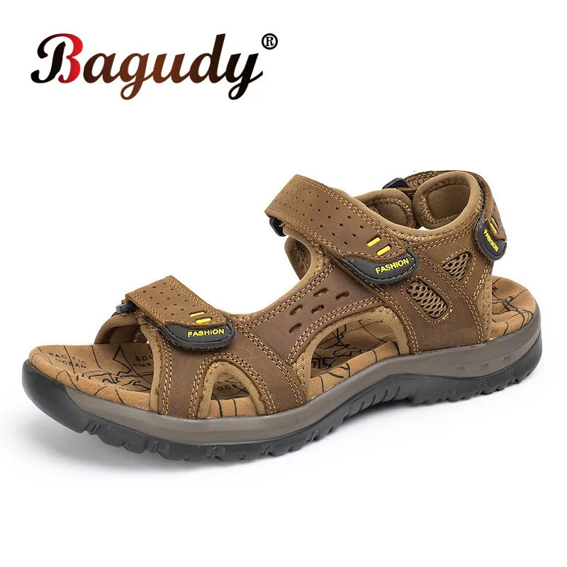 Summer Genuine Leather Men Sandals Fashion Breathable Casual Shoes Men Soft Bottom Large Size Outdoor Beach Sandals 250303