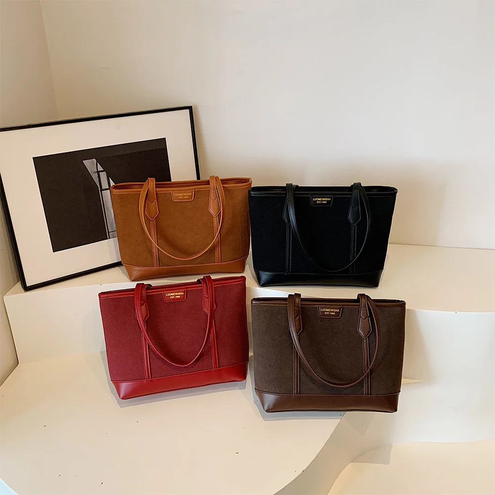 Women Suede Shoulder Bag With Zipper Handbag Retro Solid Color Shopping Daily Travel Makeup 250303