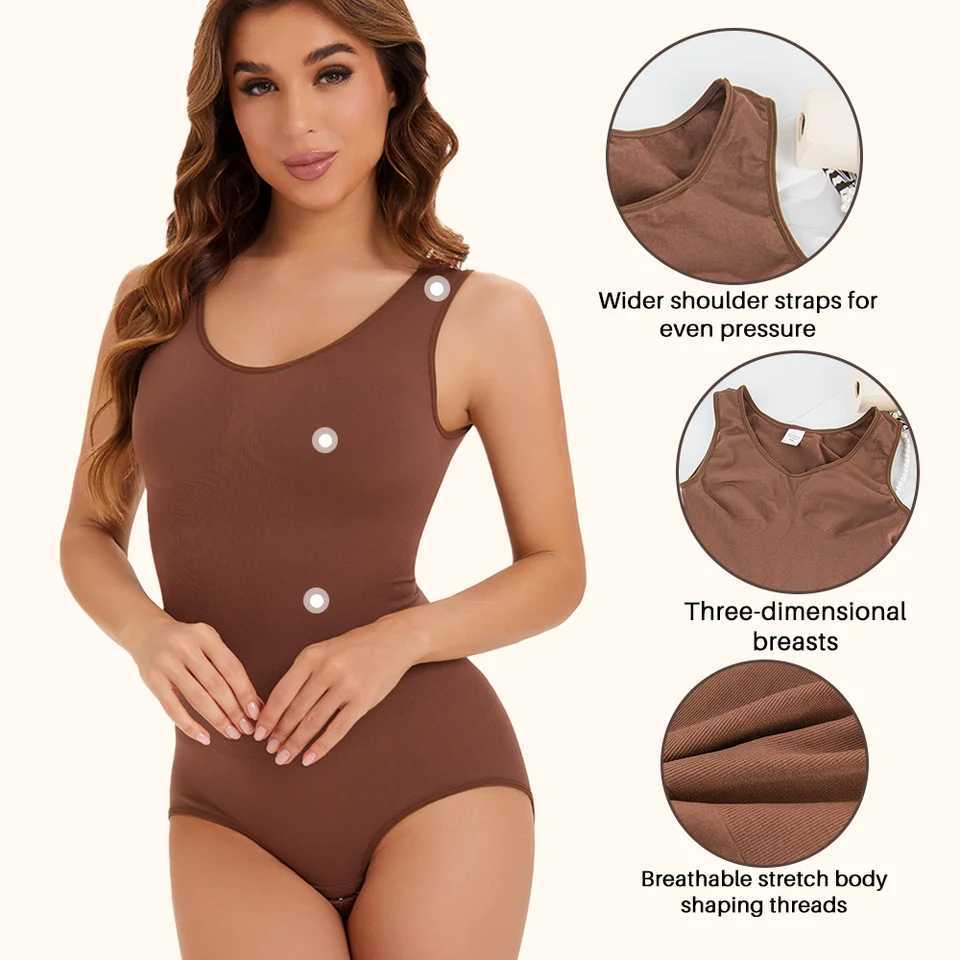POKARLA Women Slimming Bodysuit Black Brown Color Shapewear Corset Reducing Body Shaper Underwear Tummy Control Panties BriefsXJ250304