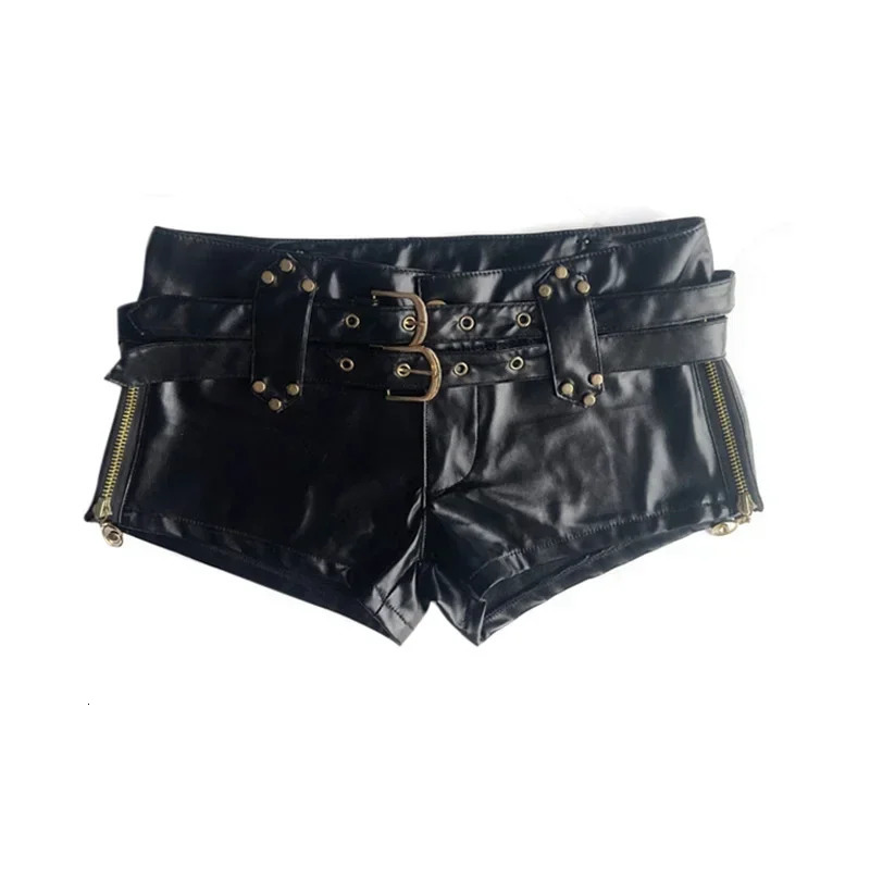 Women Sexy Side Zipper Splicing Ultra Short Shorts Low Waist Leather Belt Mini Trousers Female Slim Hip Lift Three Quarter Pants 250303