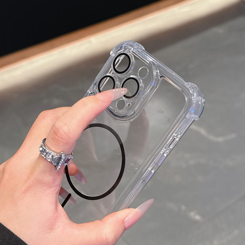 Magnetic Wireless Charging Cases For Iphone 17 Air 16 Plus 15 14 13 Pro Max 12 11 Lens Protector Crystal Hard PC TPU Transparent Magnet Shockproof Fin