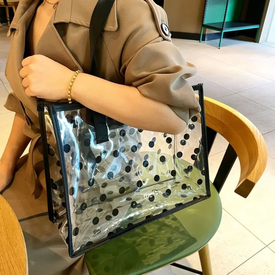 Fashion Rectangular Transparent Wave Point Single Shoulder Backpack for Women Large Capacity Shopping Waterproof Handbag 250305