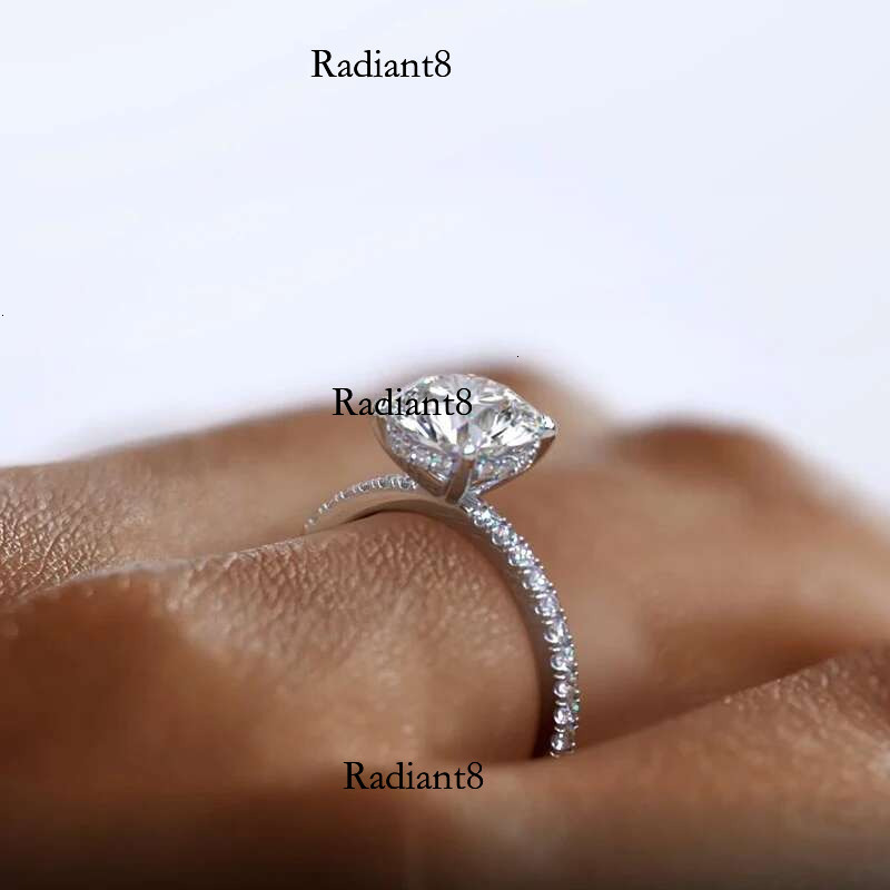 Classic Sterg Sliver Engagement Wedding Promise Ring 8mm 2 Round D-E Moissanite Finger Rings for Women Jewelry GRA