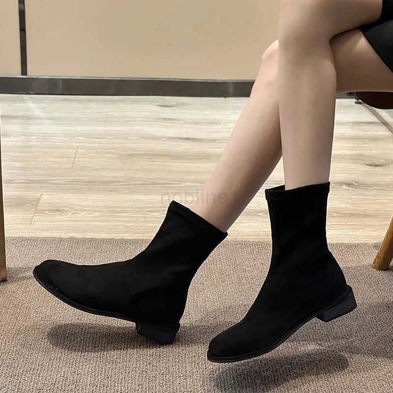Vintage Wen Streh Sock Boots Fion Elegant Zippers Shoes Autumn Winter Flats Laides Modern Short Booties Z250304