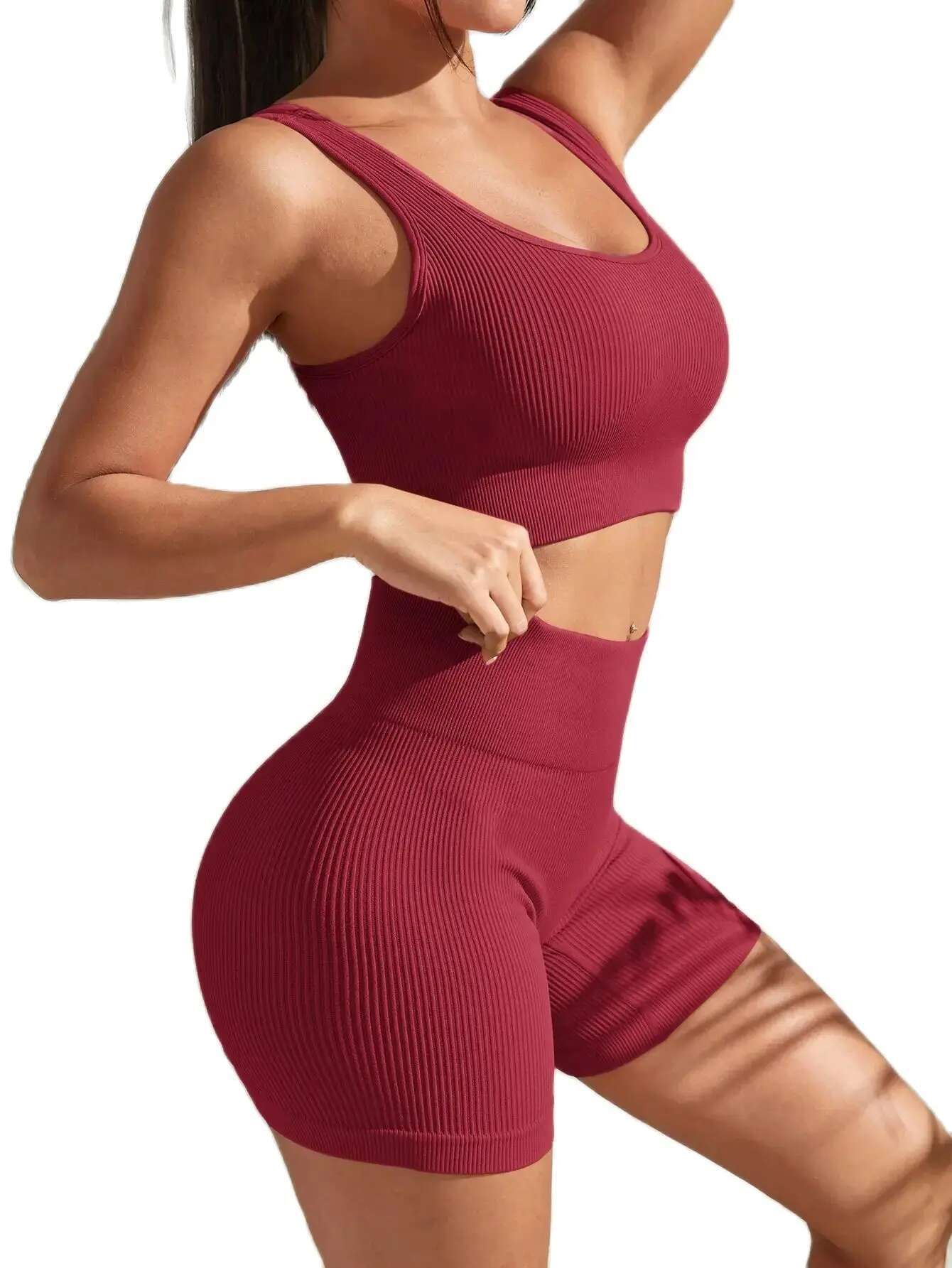 New Arrival Fashion Seamless Exercise Body-Tight Quick Dry Moisture Absorption High Waist Hip Yoga Fiess Set For Women