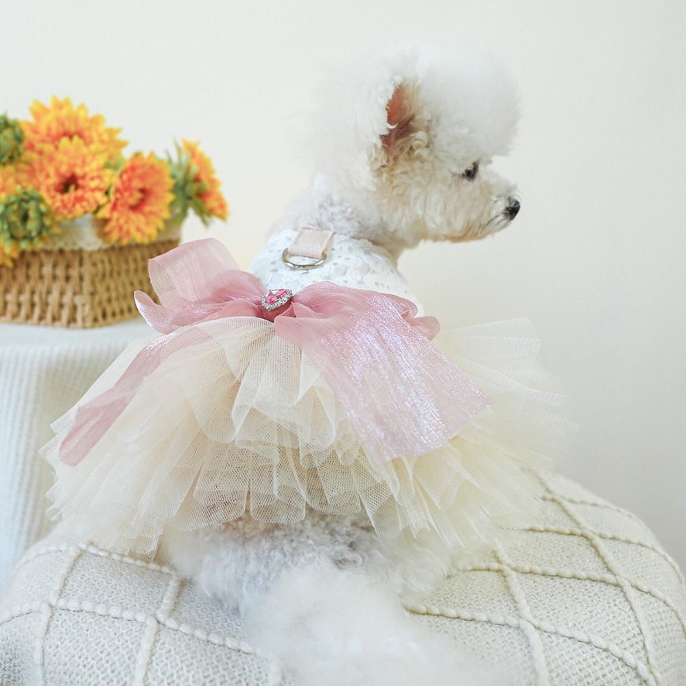 Sweety Fairy Dress Cat Dog Wedding Dress Big Bow Lace Princess Dress Soft Organza Pet Skirt For Cat Dog