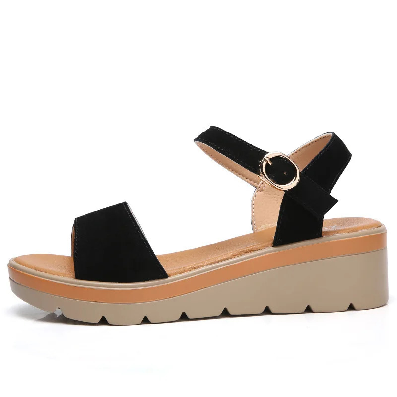 WOIZGIC Womens Mother Ladies Female Cow Suede Genuine Leather Shoes Sandals Platform Cool Summer Beach Outside High Heel Korean 250303