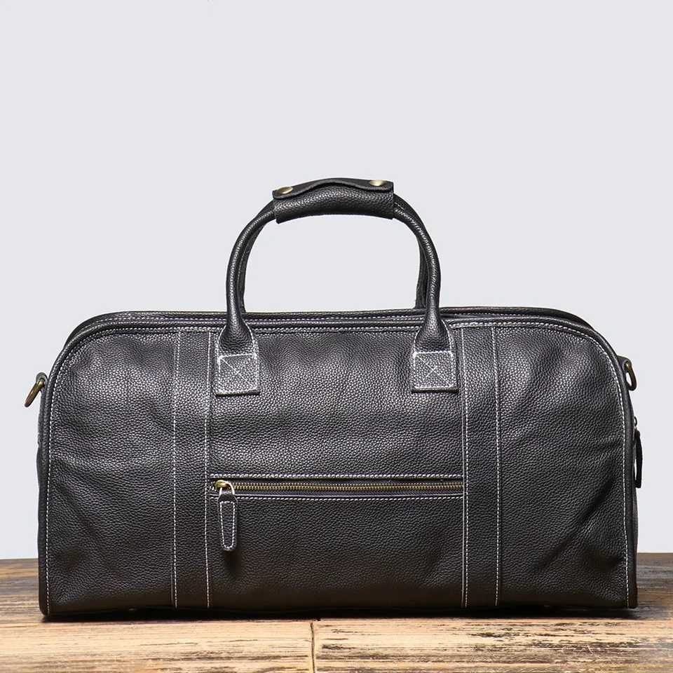 LUOKIR Mens Genuine Leather Handheld Travel Bag First Layer Cowhide Shoulder Crossbody Gym Bag Business Travel Luggage Bag Y250304