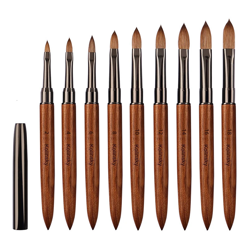 Kolinsky Sable Acrylic Nail Art Brush Nail Extension UV Nail Gel Carving Pen Brush Flat Round Red Wood Acrylic Brush 250304