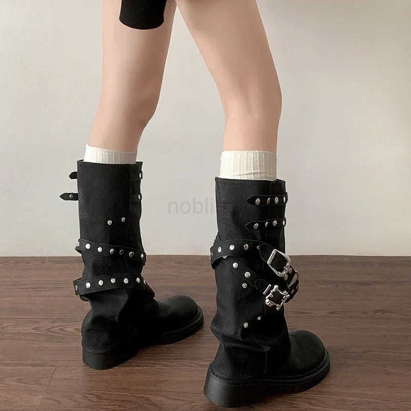 Designer Wen Trouser Legs High Boots Fion Punk Style Shoes Autumn Winter Thick Heel Ladies Knight Long Booties Z250304