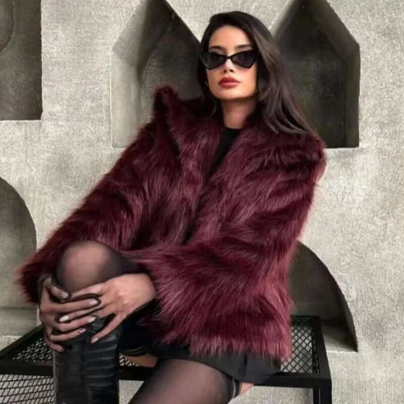 HX Women's Fur Coat Women Plush Bury Bomber Solid Crop Long Sleeve Jacket Warm Winter Woman Casual Coats