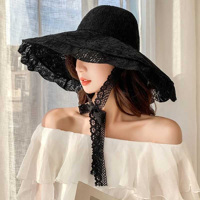 Summer Lace Sun Hat Womens Wide Brim Sun Hat Womens Lace Hat Summer White Lace Party Wedding Set Beach HatXJ250304