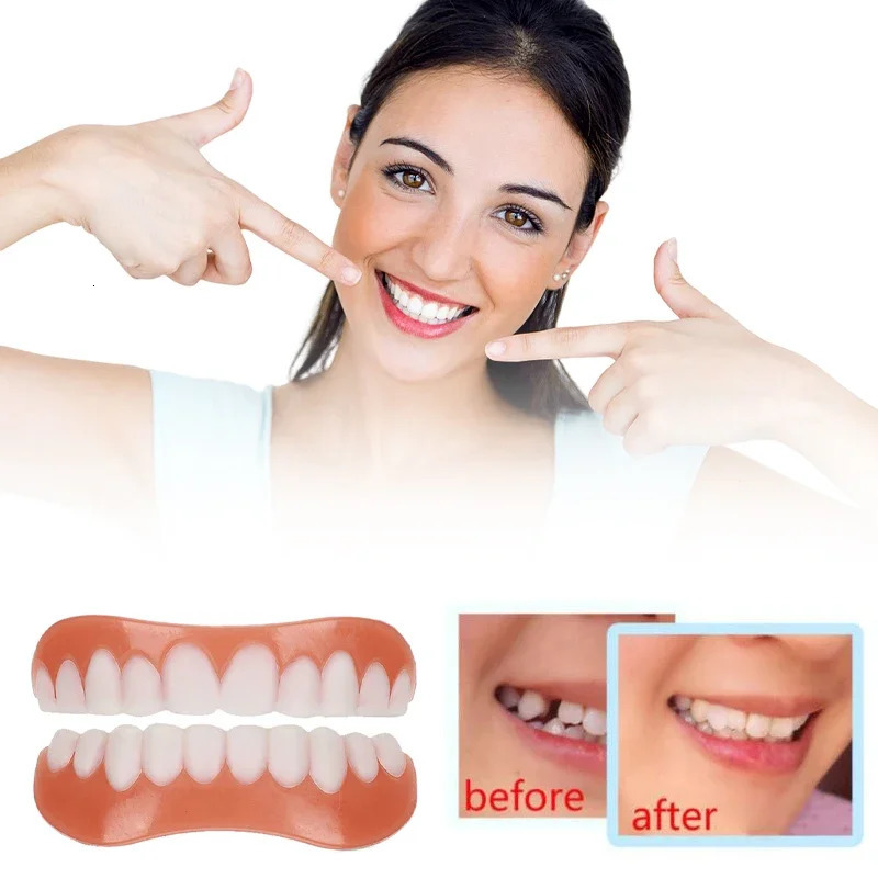 Sdotter False Teeth Silicone Upper Lower Veneers Perfect Laugh Veneers Dentures Paste Fake Teeth Braces Comfortable Teeth 250228