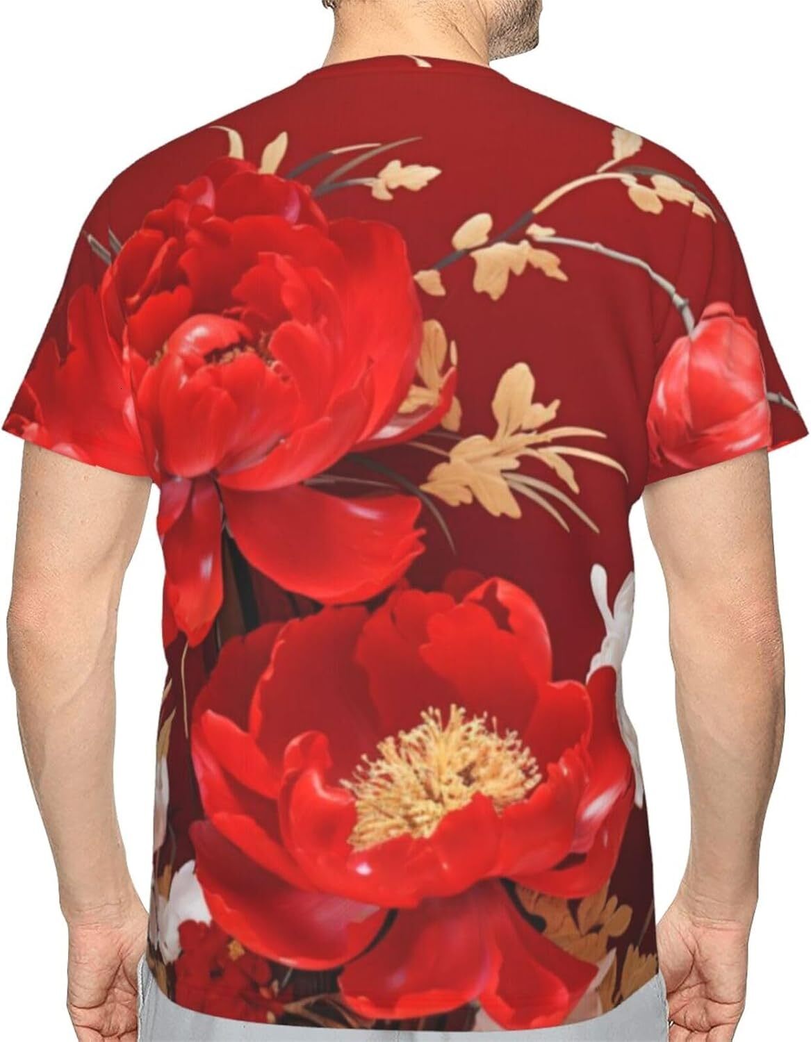 Mens T shirt Red Peony Flower 3D Printed Graphic T-Shirt for Men & Women - Modern Floral Soft Casual Trendy Summer Tops Tee tee Casual tops summer clo