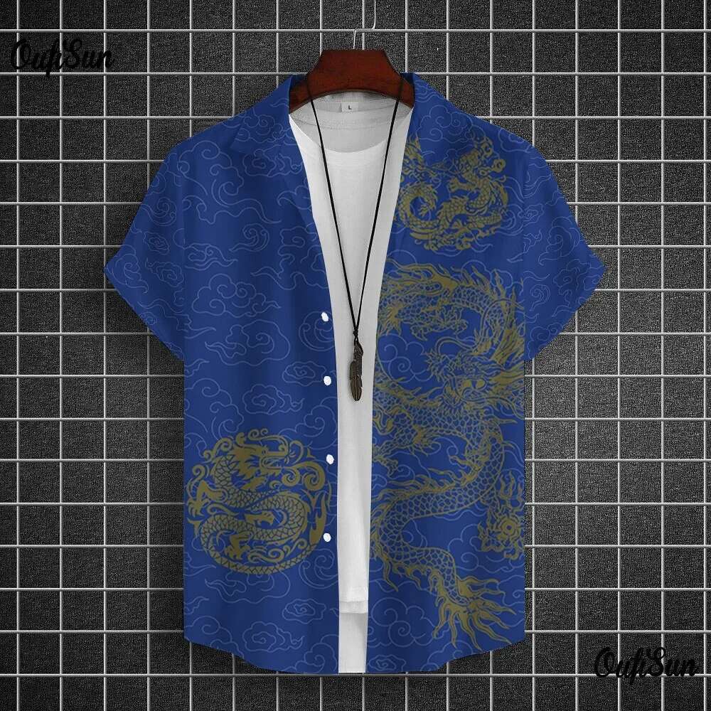 2025 Summer New Dragon Totem Designer 3D Printed Short Sleeve Shirt Large Loose Fashion Men's Top 2025 Beach Breathable Comfortable Shirt