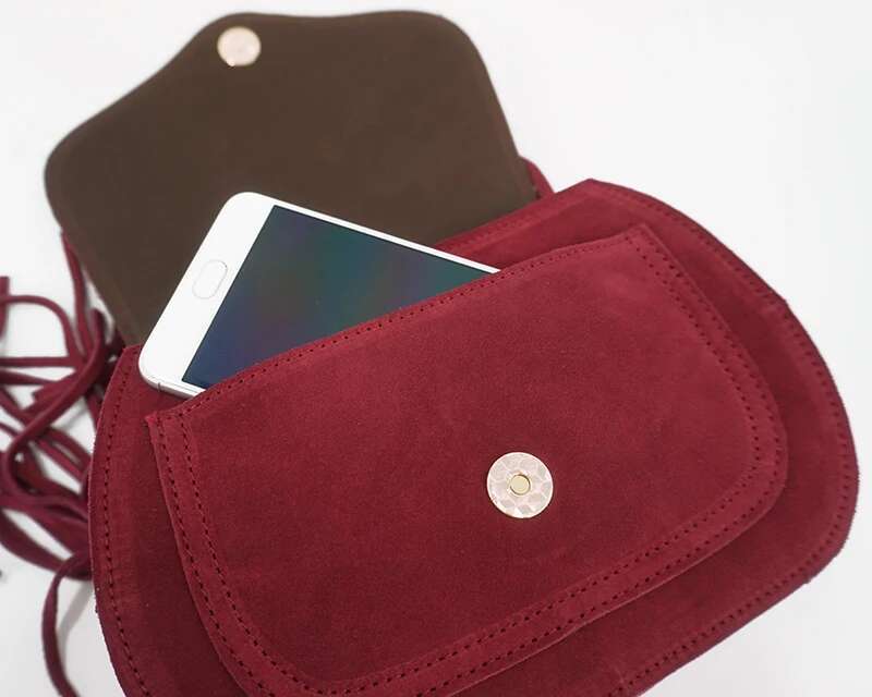 Women Genuine Leather Suede Small Size Saddle Leisure Retro Bohemian Hippie Ibiza Fringed Bury Side Sg Shoulder Bag