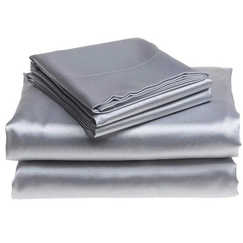 100% mulberry silk 4/6 piece bed sheet set solid color bed sheet set luxurious silk set flat pillowcase washable and softXJ250303