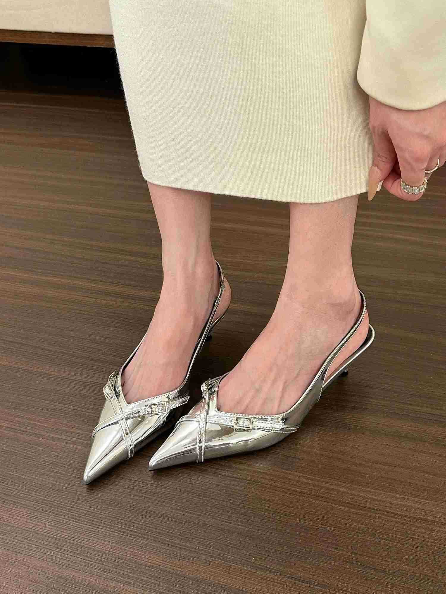 High Heel Sandal for Wen Shoes Lady 2024 Shallow Mouth Suit Fem Beige High-heeled New Stiletto Fi Girls Closed Low Ret Z250304
