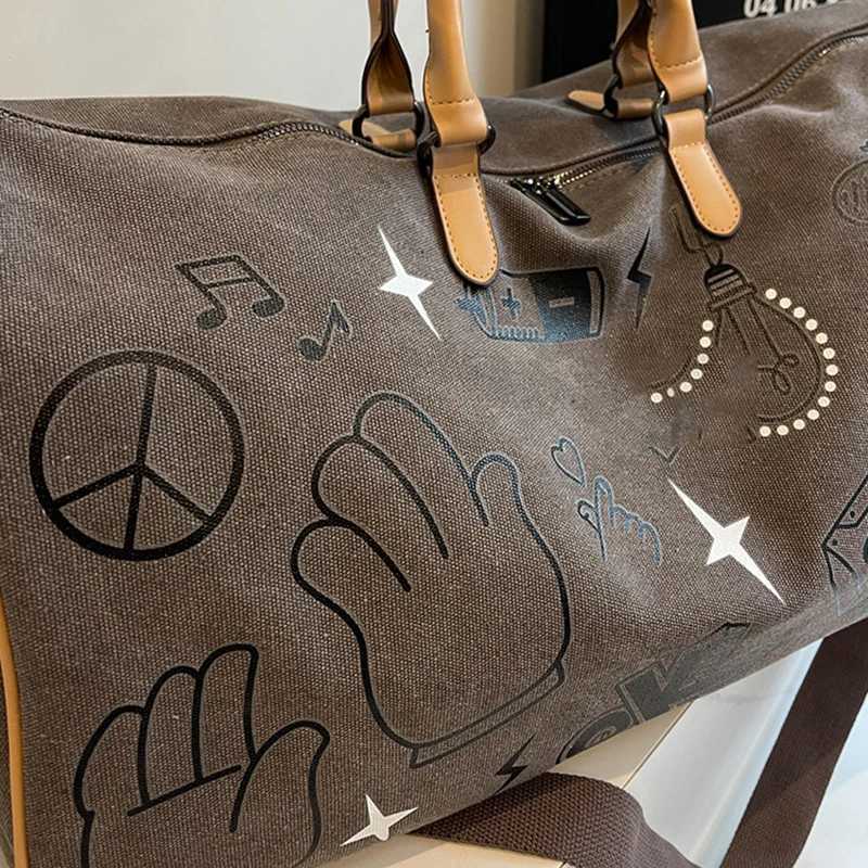 Graffiti Travel Bag Womens Short Distance Business Trip Large Capacity Luggage Handbag Dry Wet Separation Sports Fitness Bag Y250304