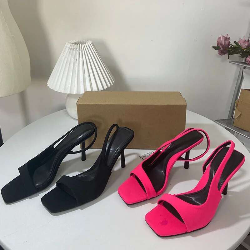 High-heeled Sandals Women's Open Toe Elegant Sgbacks Trendy Design 2025 Summer Ladies Shoes Large Size Back Strap Footwear