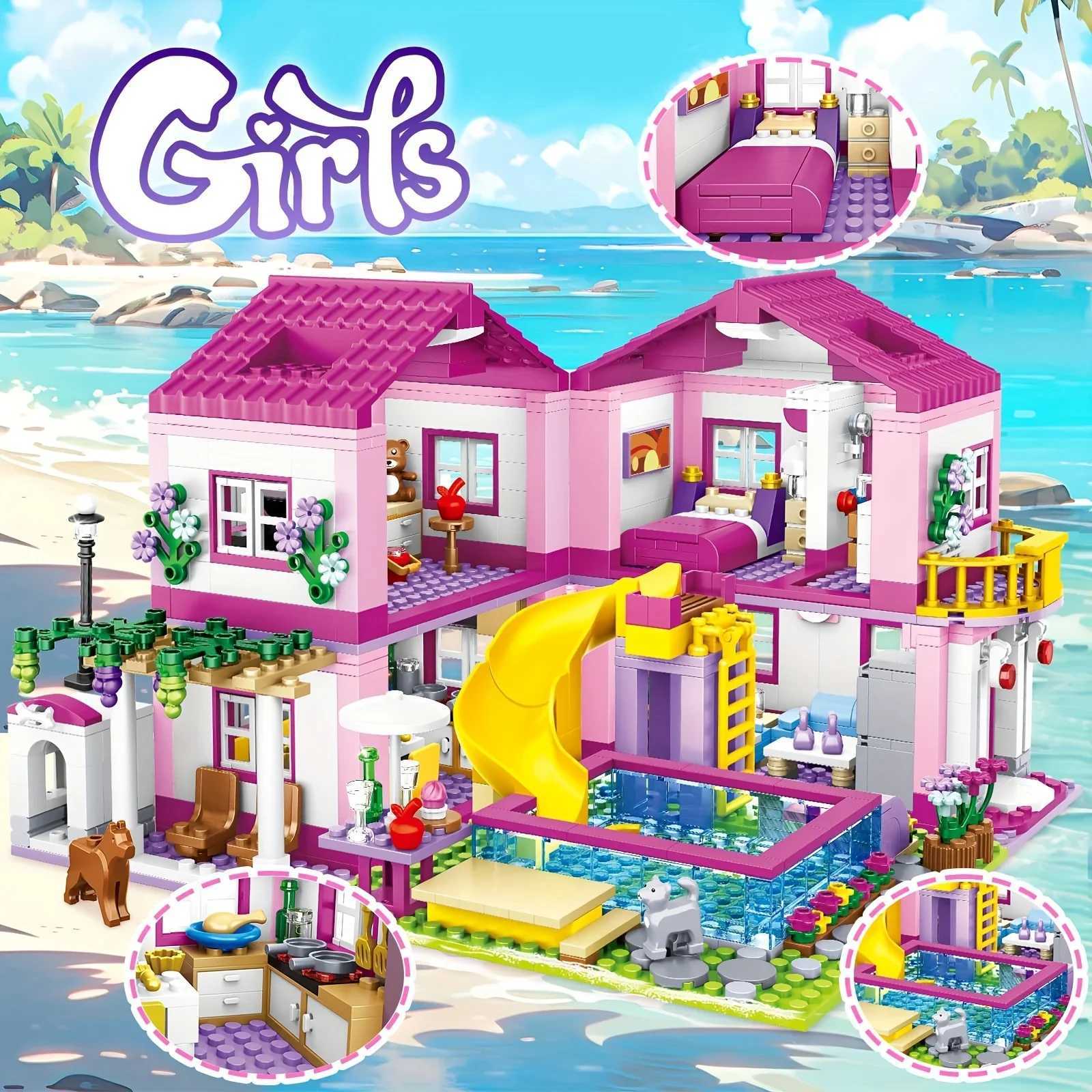 Friends City Street View House Summer Holiday Villa Castle Model Building Block Sets Figures DIY Bricks Toys for Kids Girls GiftT250304