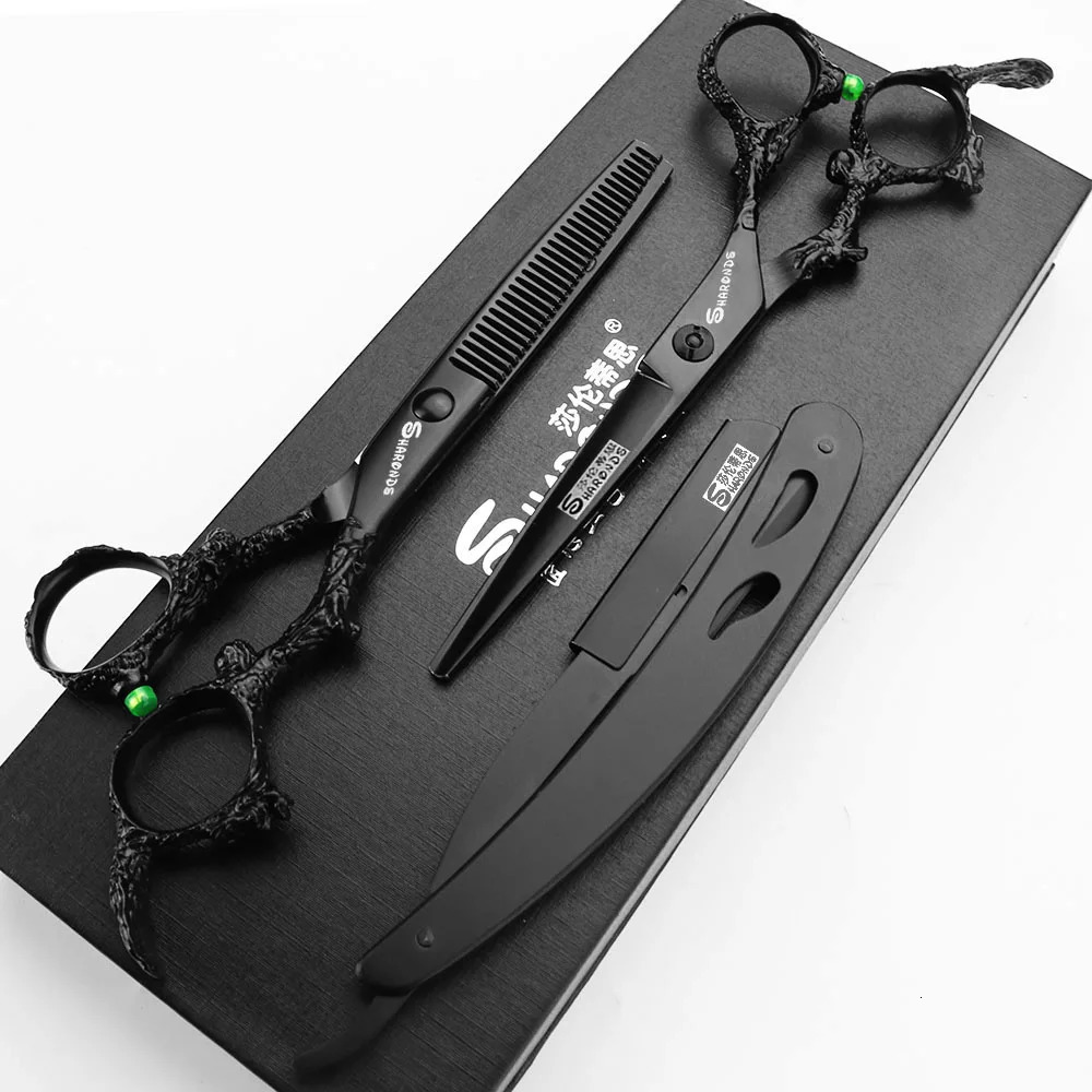 Sharonds 6/7/8 Silver Black Dragon Handle Hair Salon Hairdressing Scissors High Quality 440c Steel Professional Cutting Scissors 250304