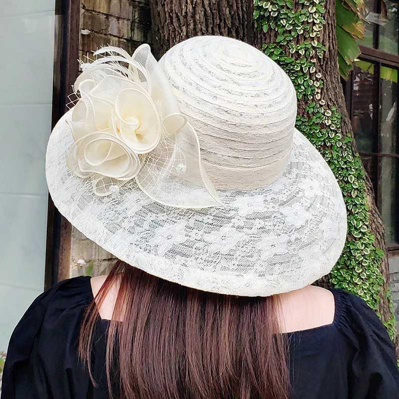 Enchanting Kentucky Big Hat Ladies Tea Party Wedding Summer Organic Hat Ladies Flower Big Wide Brim Fashion Retro FedoraXJ250304