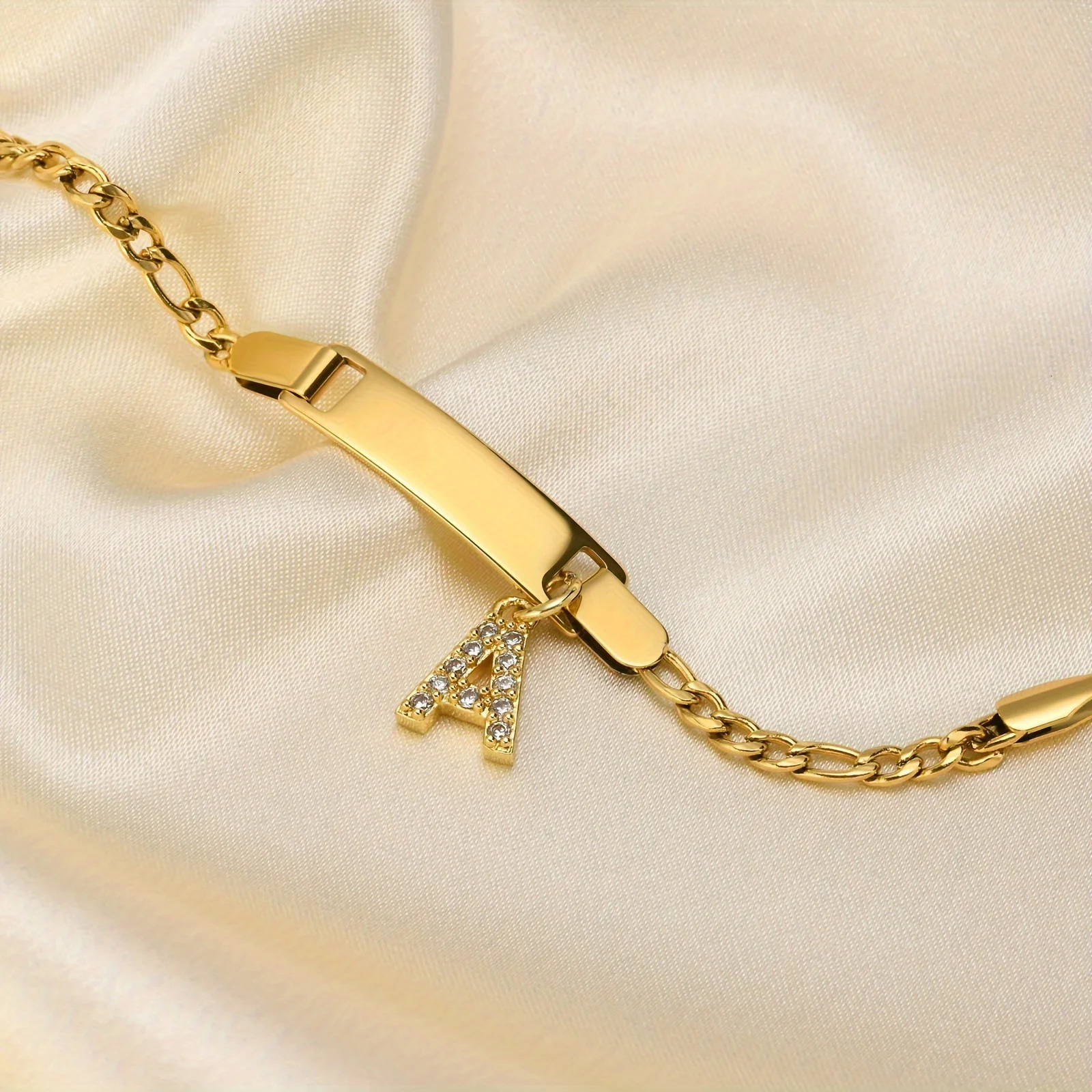 3UMeter Custom Name Bracelet Engraved 26 Letter Zircon Stainless Steel Jewelry 18k Gold Figaro Chain Birthday Gift Baby 250304