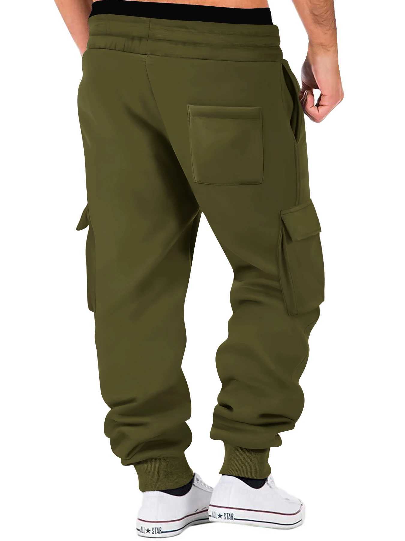 Mens Multi-Pocket Pants Mens Casual Sports Pants Cotton Fleece Sweatpants Gym Running Training Jogging Mountaineering PantsXJ250303