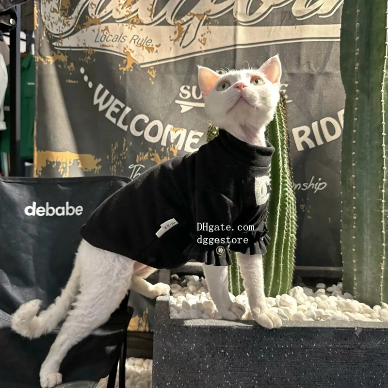 Designer Clothes Sphynx Hairless Sweater Shirt Kitten Soft Devon Rex Pullover Cute Cat Pamas Jumpsuit Cotton Pet Winter Turtleneck for Cats Black S Fr
