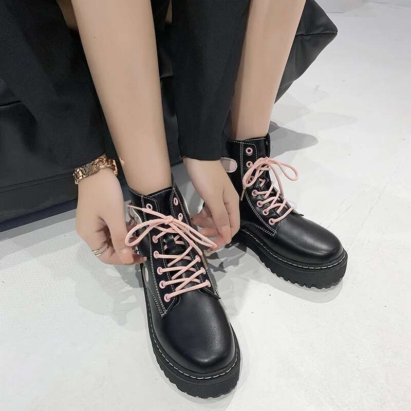 and Winter Autumn Fashion New Comfortable Fleece Warm Cross with Round Toe Cute Leather Women's Square Heel Ankle Boots