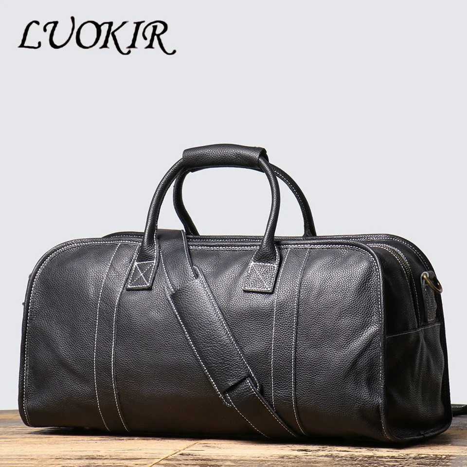 LUOKIR Mens Genuine Leather Handheld Travel Bag First Layer Cowhide Shoulder Crossbody Gym Bag Business Travel Luggage Bag Y250304