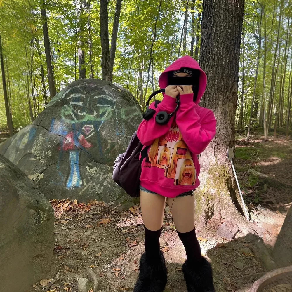 Y2k autumn and winter fashion trend pattern print men hoodie retro streetwear hip-hop punk tops for men and women demon slayer 250303