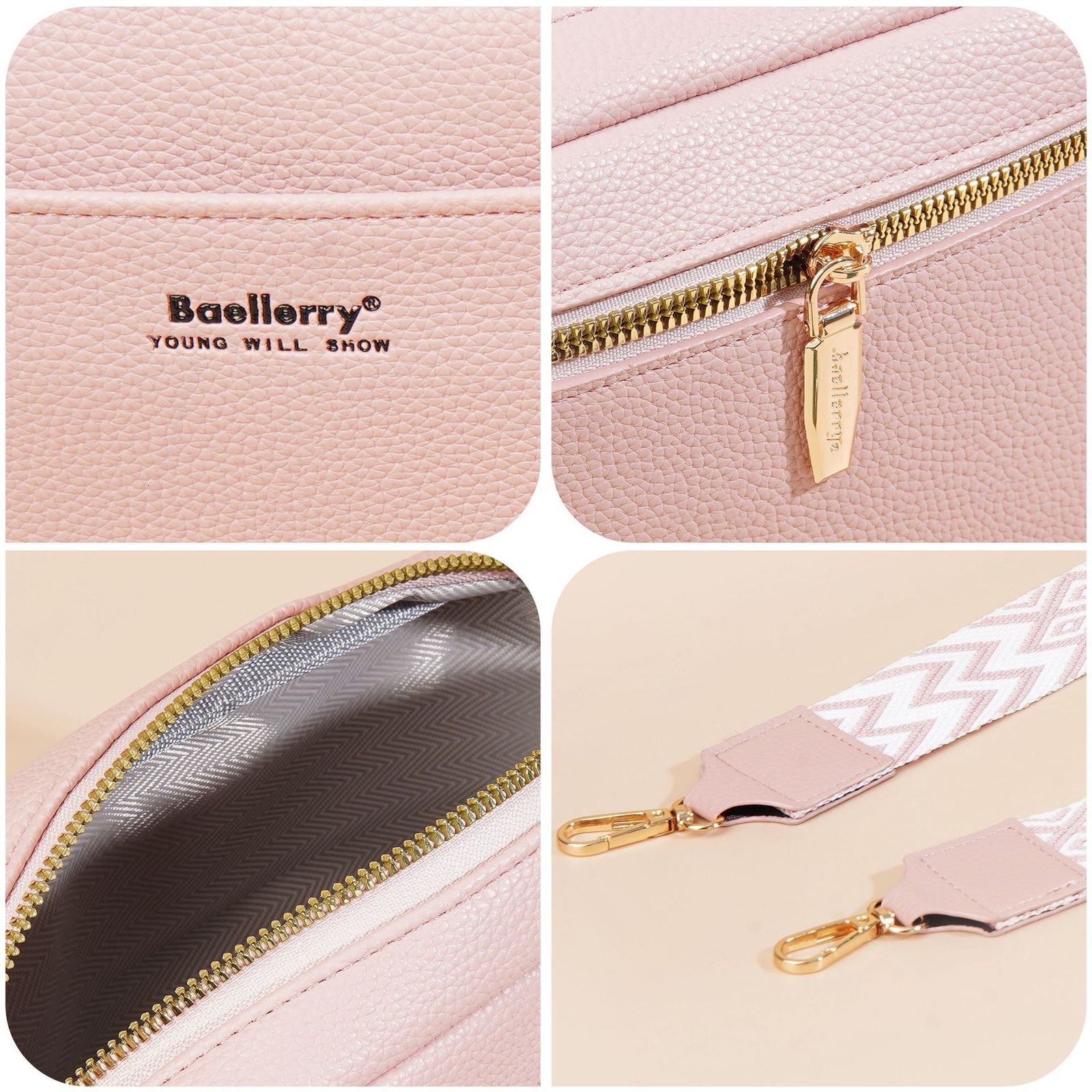 Baellerry Womens Wallet Solid Color Large Capacity Zipper Single Shoulder Cross Shoulder Fashionable Small Square Bag 250304