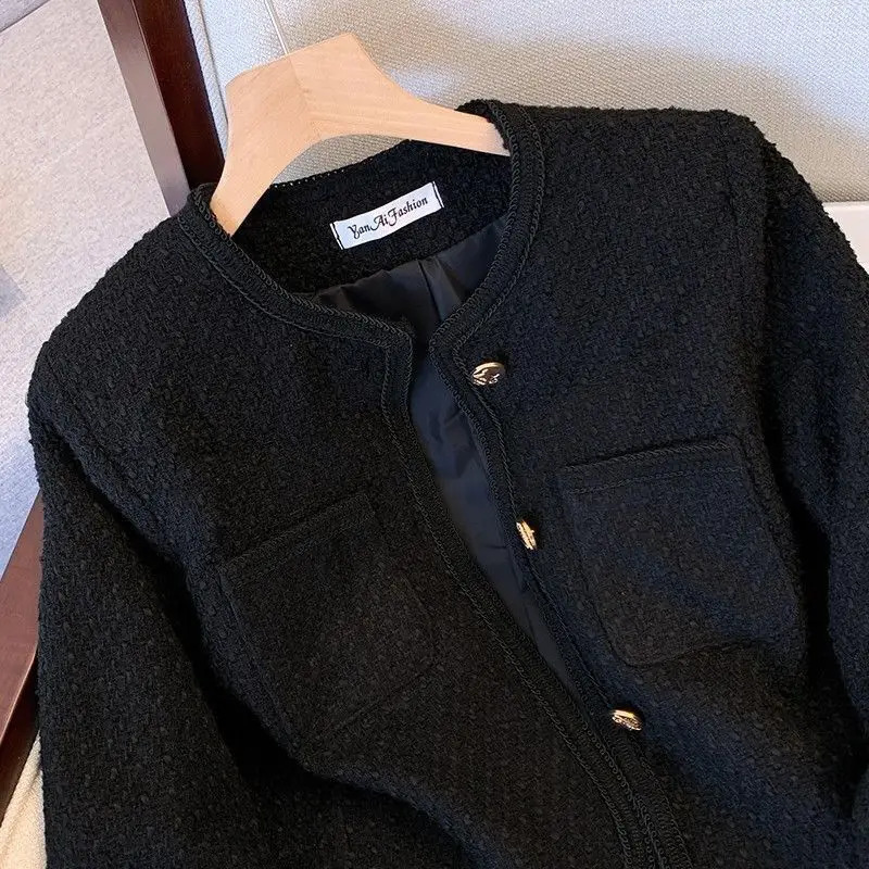 Autumn Winter Small Fragrant Tweed Jacket Coat Women Vintage Woolen Short Coats Streetwear Elegant Casual Slim Outwear Crop Top 250225