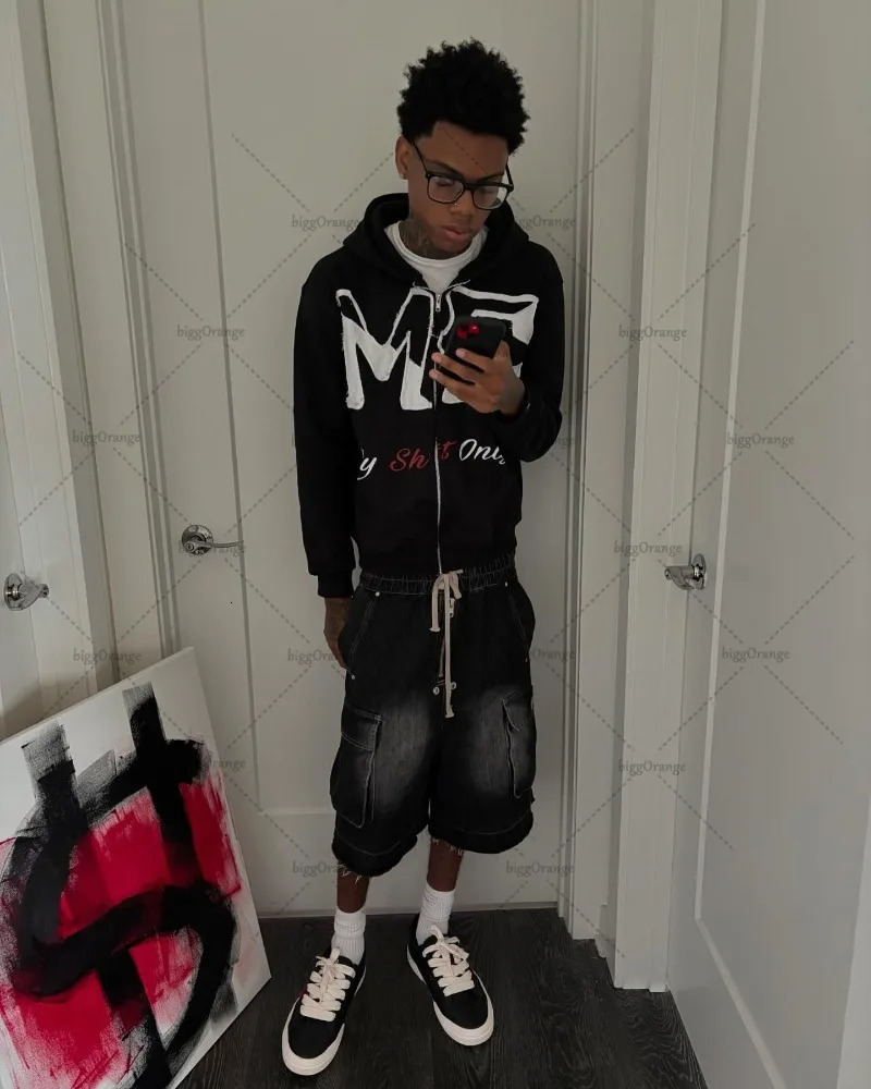 American Retro Letter Printed Oversized Sweatshirt Gothic Punk Casual Zipper Hoodie Men Y2K Streetwear Harajuku Trendy Jacket 250303