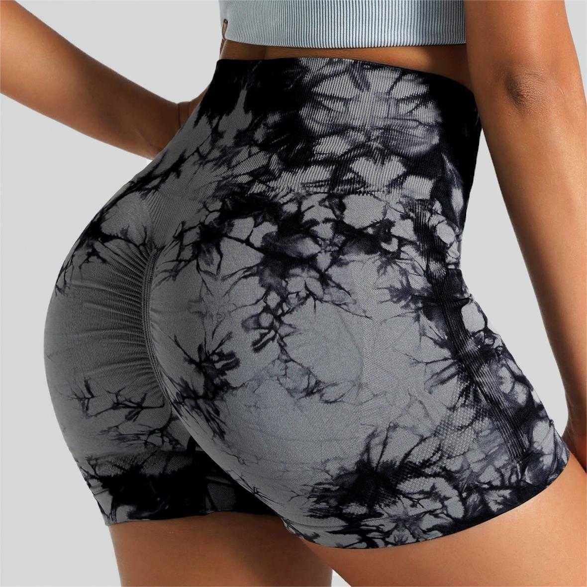 Tie Dye Workout Shorts for Women with Pockets Scrunch Butt Lifting High Waist Yoga Gym Seamless Biker ShortsXJ250111