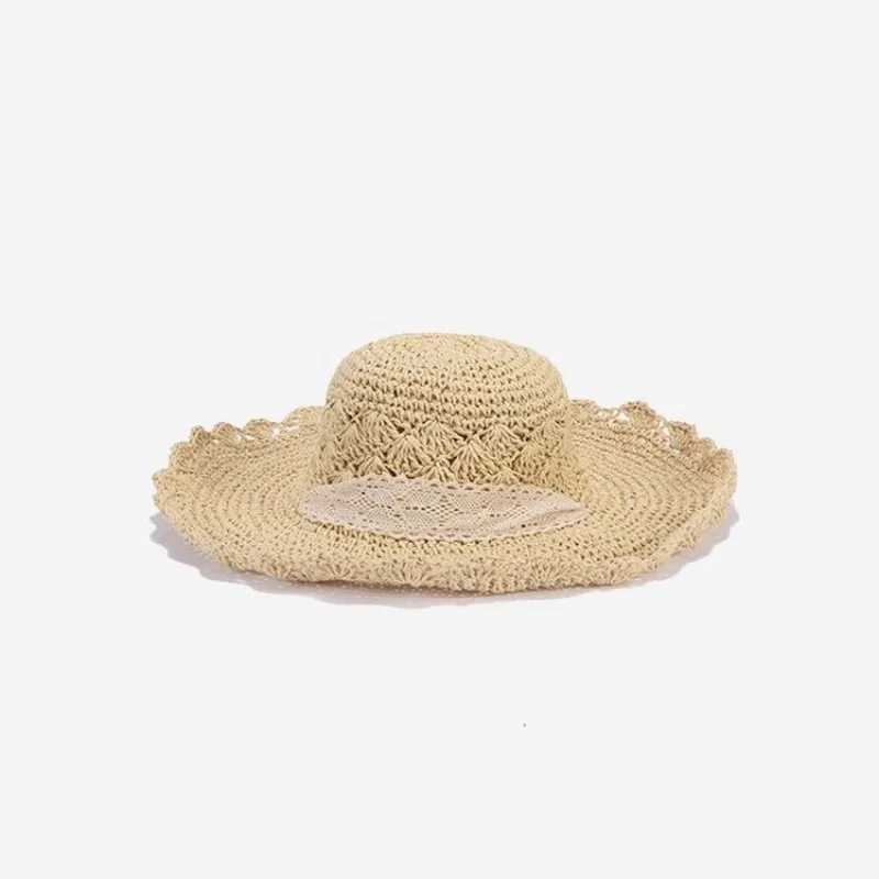 Summer Beach Hat Lace Str Hat Womens Fresh Sunscreen Hat Sunshade Tourism Vacation Photogrhy Foldable Sun HatXJ250304