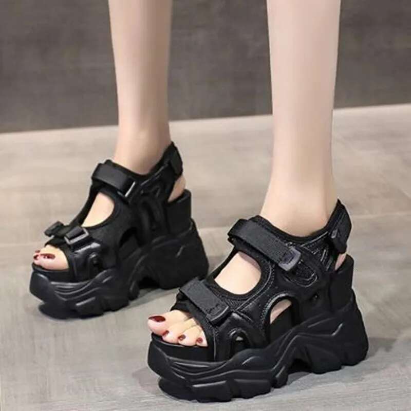 Gladiator 10.5CM Platform Lace Up White Sandals Women High Heels Wedges Casual Sports Shoes Woman Summer Autumn Sneaker