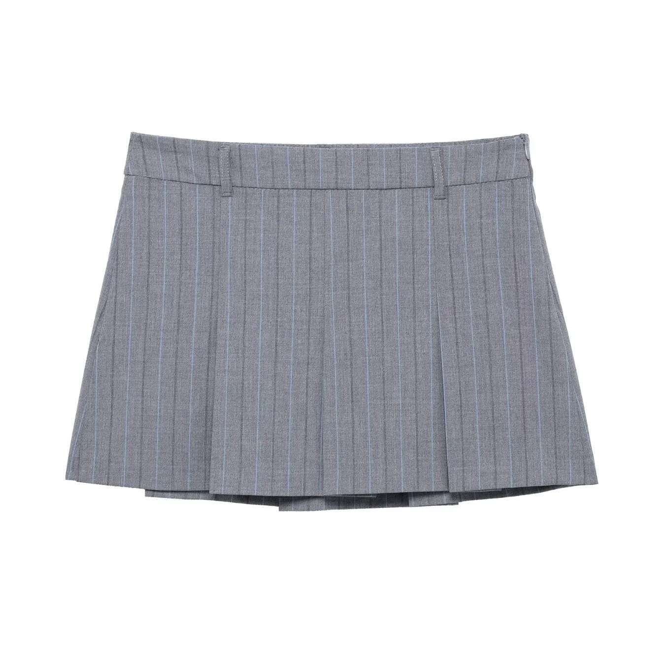 2025 Taop&Za2025 Spring New Gray Series Striped Splicing Strap Top High Waist Mini Skirt Set