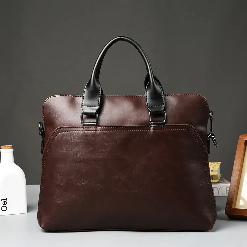 Vintage Mens Business Briefcase High Quality Leather Handbags Casual Travel 14 Laptop Bags Male Shoulder 250228