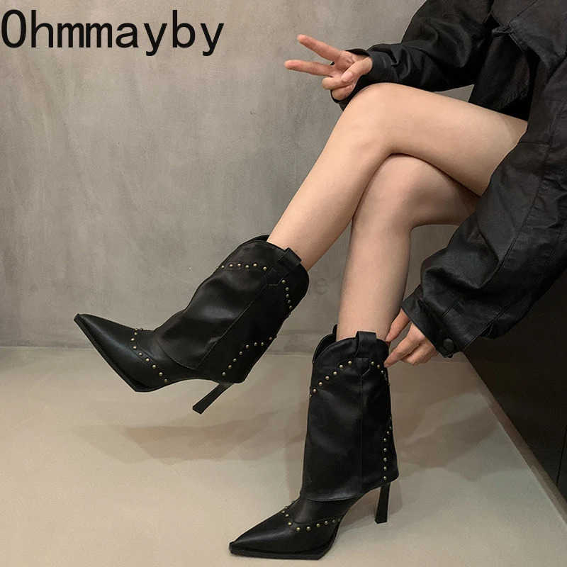 Vintage Wen Wern Cowgirl Boots Fion Slip On Shoes Autumn Winter High Heel Wens Knight Short Booties Z250304