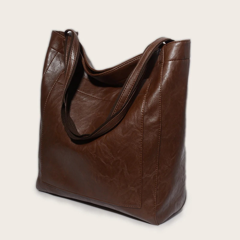 Ship from US Womens Shoulder Bag Oil Wax Leather Large Capacity Fashionable Big Tote Retro Soft Oversized Shopping Handbag 250304FBB