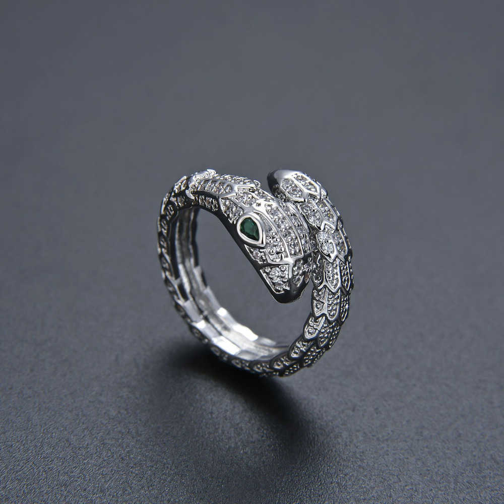 Couple Rings Fashion ins cool style common ring for men and women single ring snake scale flashing snake head CZ open ring H25303