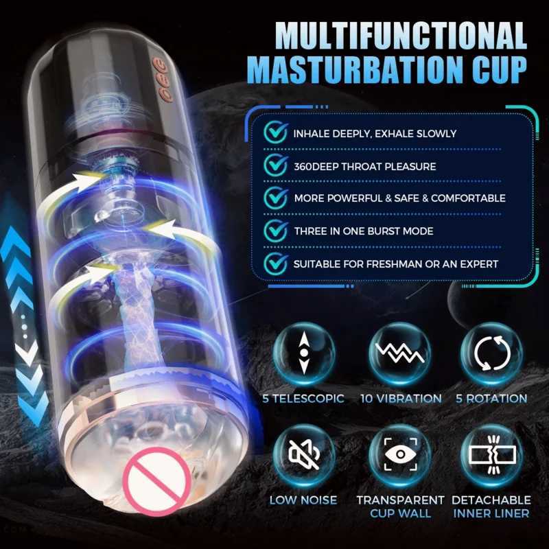 New Arrival Automatic Male Masturbators Cup Thrusting Rotating Vibration Hands Free Pocket Stroker 3D Realistic Sleeve Adult Sex Toys Z250304