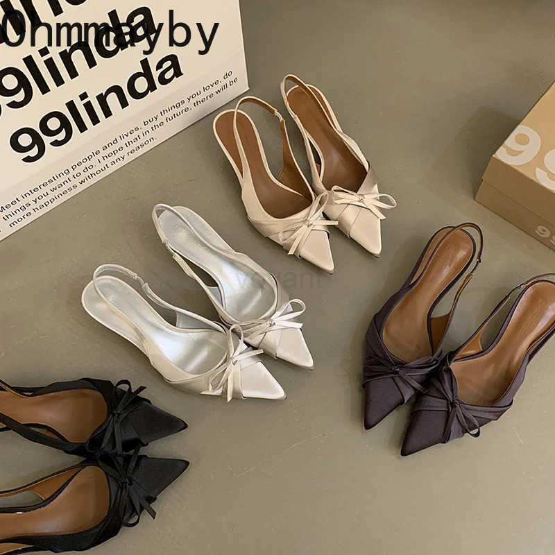 Summer High Heel -knot Wen Sandals Fi Pointed Toe Singbacks Shoes Ladies Elegant Dancing Party Pumps Z250304