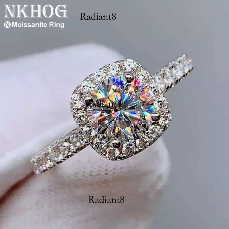 Real Moissanite Sterg Sier Ring For Women Square Round 1CT 2CT 3CT Brilliant Dia Finger Band Wedding Jewelry Gift