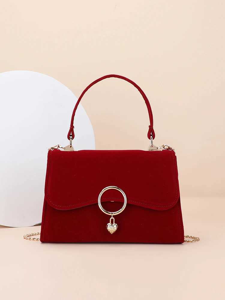 Luxury Velvet Design Wedding Bag Women Classic Wine Red Soft Handle Small Handbags High-Grade Sense Bridal Trapeze Bag Z250303